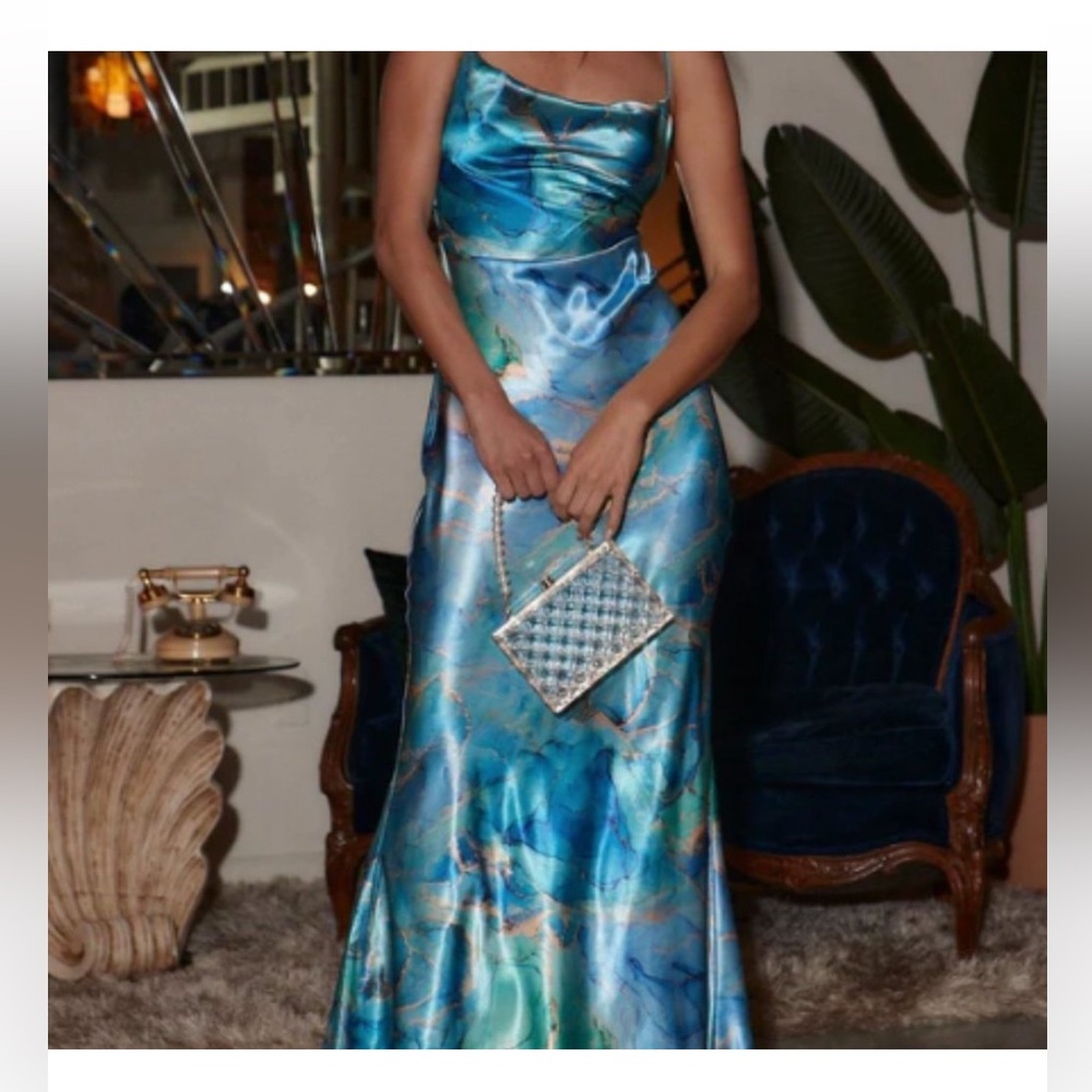 12th tribe Florence Blue Marble Satin Maxi